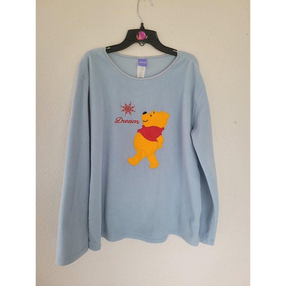 VIntage Disney Pooh Dream Fleece Long Sleeve Shirt Top Blue Large Women's‎ #19